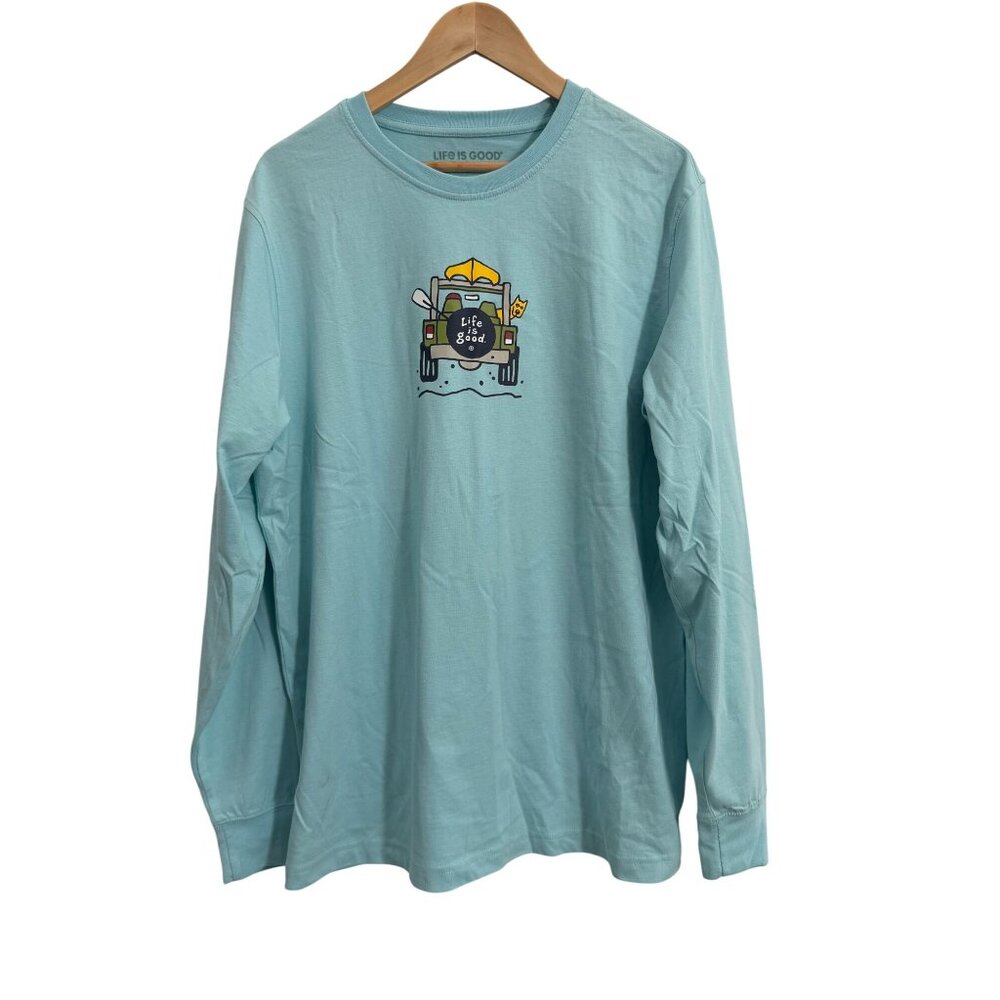 Life is Good Jeep Adventure Graphic Long Sleeve T-Shirt Blue Men’s Large